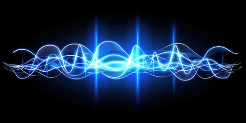 Fototapeta premium Abstract Blue Glowing Waves on a Black Background