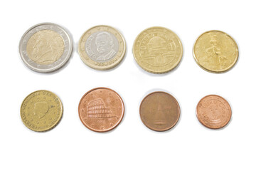 all euro coin denominations detailed isolated