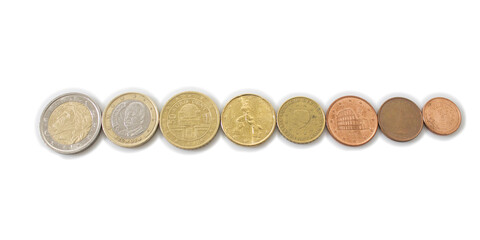 all euro coin denominations detailed isolated