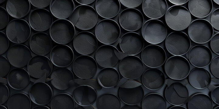 A dark black textured surface with a pattern of interlocking circles. The texture creates a sense of unity and continuity.