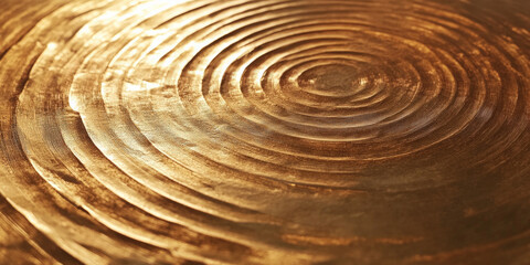 Fototapeta premium A gold textured surface with a smooth, satin finish, highlighted by faint, concentric rings that radiate outward, adding depth and luxury.