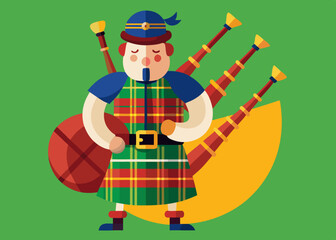 Bagpipe Scotland Traditional Music Instrument Cartoon illustration Vector 