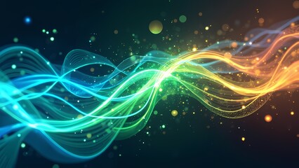 Fototapeta premium High-Energy Neon Ribbons of Blue and Green Light on a Dark Background