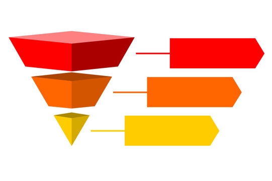lnfographic hierarchical statistical illustration of orange with yellow and red triangle divided and cut , Inverted pyramid shape three layers for presenting business ideas or disparustrator Artwork