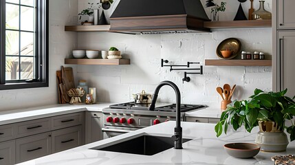 Urban chic kitchen with matte black fixtures 