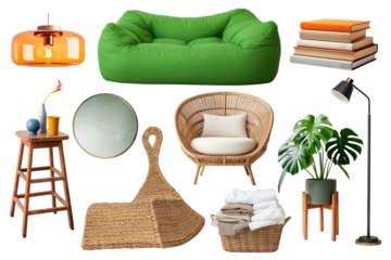 PNG minimal furniture home decoration set, transparent background