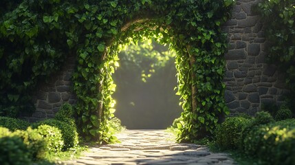 An enchanting view of sunlight streaming through a lush forest archway, highlighting nature's beauty and mystery