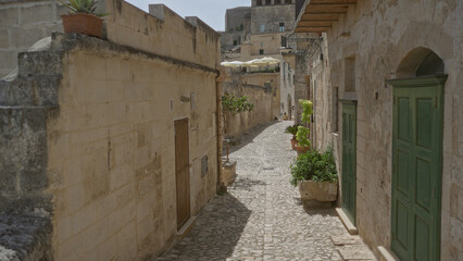 Obraz premium Cobblestone, alley, italy, matera, europe, historic, town, outdoor, architecture, basilicata