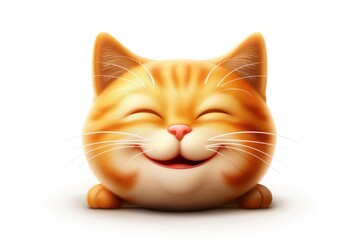 A smiling cat face emoji icon shiny texture isolated on a white background