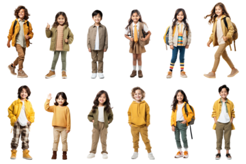 PNG diverse kids full body set, transparent background