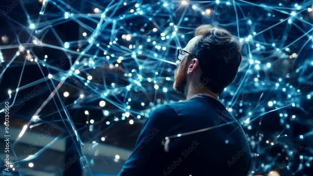 Wall mural the scientist carefully studies the structure of the artificial intelligence neural network.