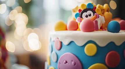Obraz premium A colorful birthday cake adorned with playful decorations, perfect for celebrations.