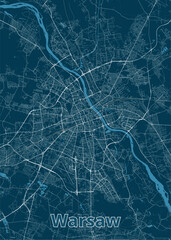 Warsaw, Poland artistic blueprint poster map