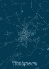  Timisoara, Romania artistic blueprint poster map