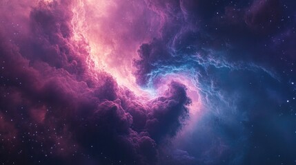 Abstract nebula with swirling colors of purple, blue, and pink, symbolizing cosmic beauty
