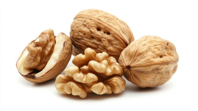 Solitary walnut with peeled walnuts