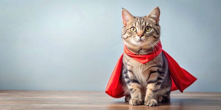 Cute cat wearing a superhero cape , cat, pet, animal, superhero, cape, costume, adorable, feline, fun, playful, cute