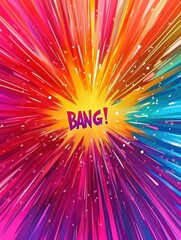 70s color gradient poster with words "BANG!" background vector. retro wall decoration, groovy, trippy, geometric shape