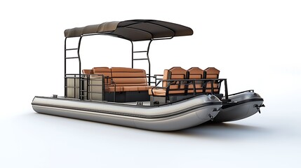 A modern luxury inflatable boat equipped with a canopy and plush seats, ideal for leisurely water outings.