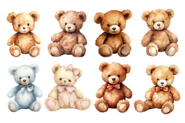 PNG teddy bear watercolor element set, transparent background