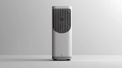 A modern white air purifier with a black grille, isolated on white, blending technology with clean design.