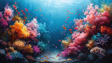 Fototapeta premium Watercolor painting of tropical coral fish in a dynamic underwater scene with movement and color