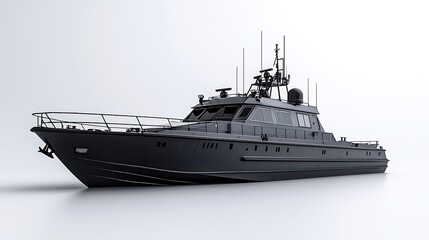 Naklejka premium A modern black patrol boat, isolated against a white background, exuding strength and authority.