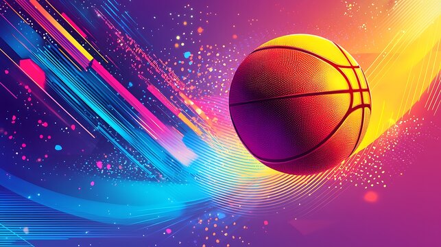A vibrant abstract basketball background filled with dynamic lines and bold colors, capturing the energy of the game. - Powered by Adobe