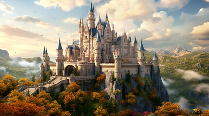 Fototapeta premium fairytale huge castle fortress art magical unreal 