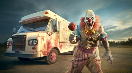 clown scary ice cream seller mad