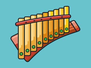 Bamboo pan flute clipart cartoon style. Simple cute wooden panpipes woodwind instrument flat vector illustration. Wind instrument syrinx hand drawn doodle style. Greece folk musical instrument vector
