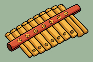 Bamboo pan flute clipart cartoon style. Simple cute wooden panpipes woodwind instrument flat vector illustration. Wind instrument syrinx hand drawn doodle style. Greece folk musical instrument vector

