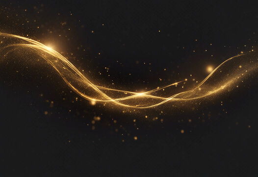 Luminous gold wavy line light line golden wave lights Golden stars dust trail sparkling particles is