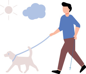 The boy is taking his dog for a walk.