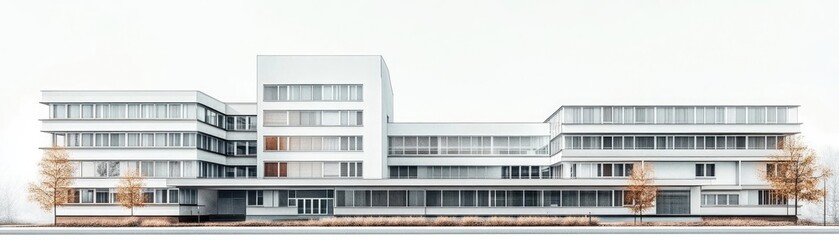 Obraz premium A series of Bauhaus-inspired buildings with flat roofs, functional layouts, and minimal ornamentation, highlighting the modernist principles of form and function