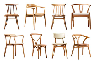 Wooden chair png element set, transparent background