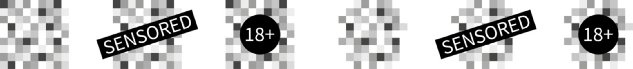 Censorship. Pixel collection of signs with censorship. Pixel censorship symbol with a black sign.
