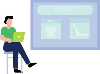 Boy shopping on laptop.