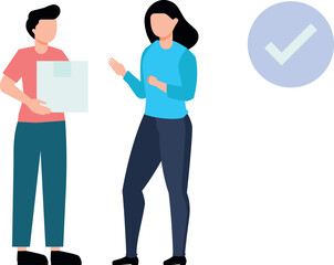 The boy is handing the parcel to the girl.