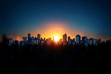 Naklejka premium Breathtaking sunset over city skyline, illuminating buildings with vibrant colors, capturing the essence of urban life and nature's beauty.