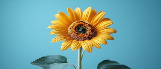 Fototapeta premium A Single Sunflower in Bloom Against a Blue Background