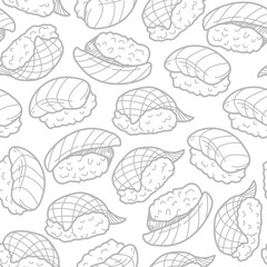 sushi pattern background. Japanese food seamless pattern background. sushi seamless pattern background. doodle sushi pattern background.