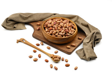 red kidney beans in wooden spoon isolated on white background.