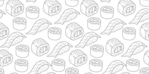 sushi pattern background. Japanese food seamless pattern background. sushi seamless pattern background. doodle sushi pattern background.