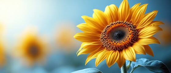 Obraz premium Close-up of a Vibrant Yellow Sunflower with a Blue Background