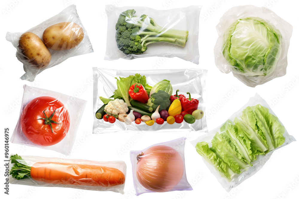 Sticker Vegetables wrapped png element set, transparent background