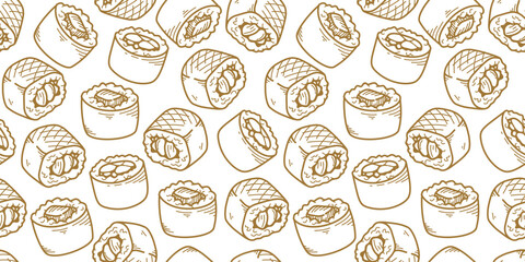 sushi pattern background. Japanese food seamless pattern background. sushi seamless pattern background. doodle sushi pattern background.