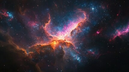 Fototapeta premium Deep space with colorful nebulae, stars, and galaxies, evoking wonder and infinity.