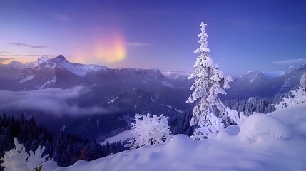 Obraz premium Northern light flares under polar night blending with the frozen sky to create a captivating scene of aurora photography