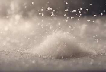 The salt particles are sprinkled in the air to form a thin isolated on transparent